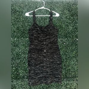 Knit Tank Striped Mini Dress with Buttons - Black and White - Size S